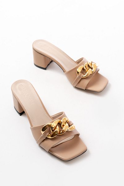 Santamarina Women's Bella Nude Chain Buckle Detailed Slippers