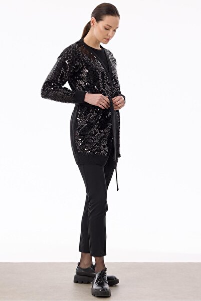 Tığ Triko Payetli Triko Hırka SİYAH-SİYAH