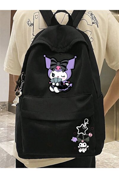 DEEFWEAR حقيبة ظهر مدرسية ومدرسية ومطبوعة بسلسلة مفاتيح من Kuromi