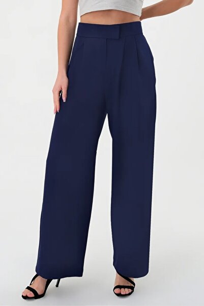 Bestenur Velcro Palazzo Pants 1353 - Navy Blue