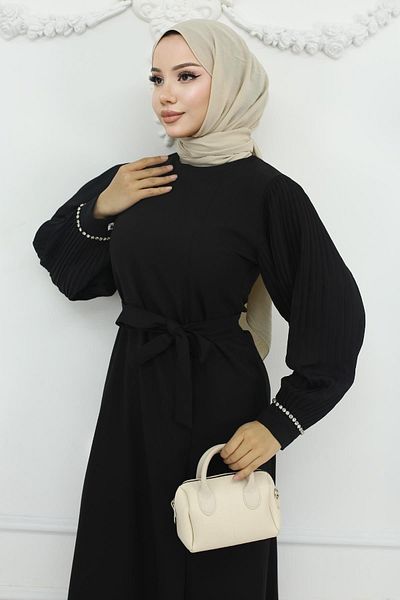 Modamihram Black Pleated and Slit Suit 19239