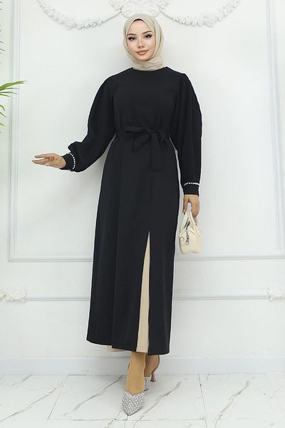 Modamihram Black Pleated and Slit Suit 19239