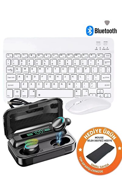 Zineets Kablosuz Şarjlı Bluetooth Klavye Mouse Ve Bluetooth Kulaklık Seti Ultra Slim Tablet Telefon Uyumlu
