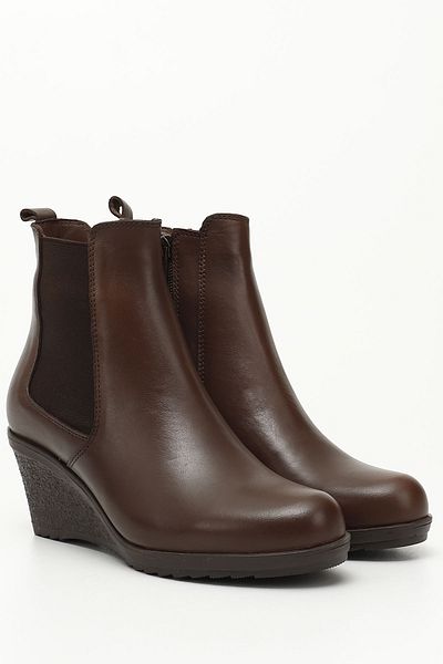 GÖNDERİ(R) Women/Girls Brown Antique Zippered Wedge Heeled Genuine Leather Chelsea Boots