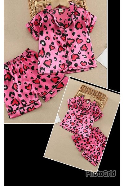 ELONKİDS Black Pink Mother Daughter Satin Pajamas Set