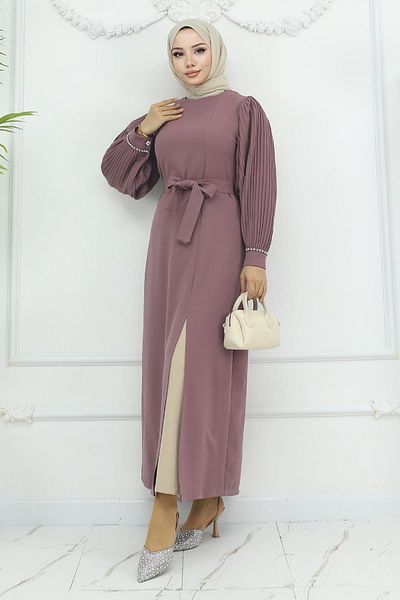 Modamihram Set cu fante plisate Dusty Rose - 19239