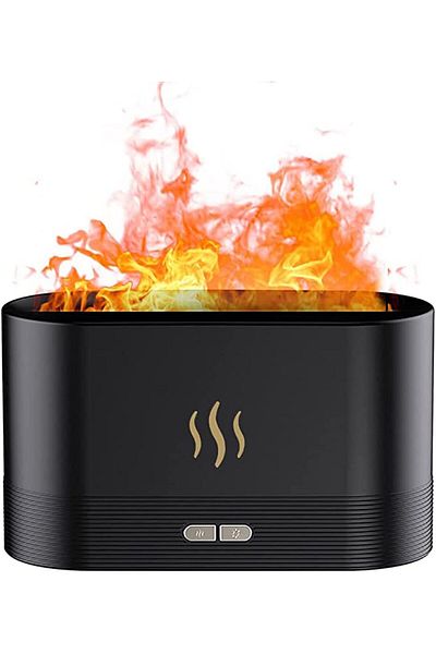 AWH Essential Oil Diffuser, Simulation Flame Mist Humidifier, 180ml, 2 Lights, Auto Shutoff (Black)