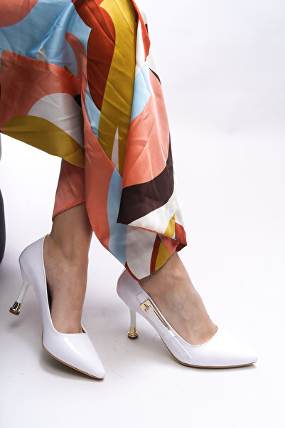 Riccon Ysathae White Patent Leather Women's Heeled Shoes - 0012968