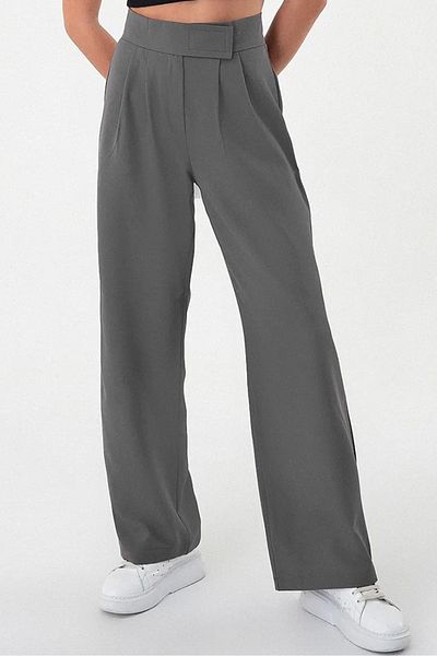 Bestenur Anthracite Velcro Palazzo Trousers 1353
