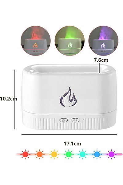 AWH Flame Diffuser, Portable Noiseless Aroma Humidifier with Multicolor Lights, Auto Off (White)