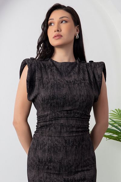 PULLIMM Stand Collar Drawstring Dress with Shoulder Button Detail Ny4500