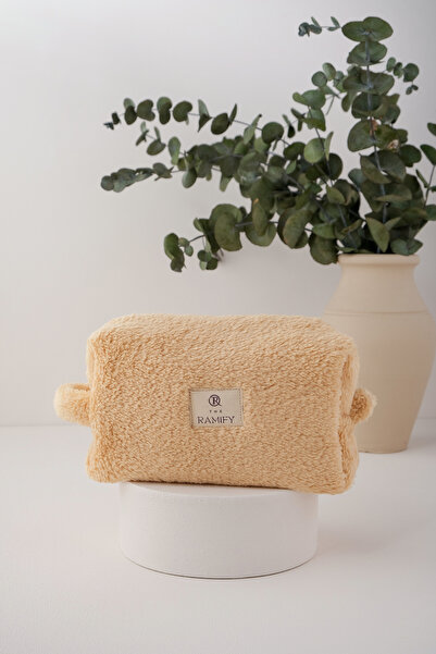 the ramify حقيبة مكياج مبطنة كبيرة الحجم من الفرو القطيفة