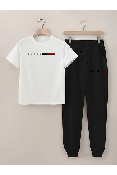 DAXİS Sportwear Company Paris Printed Tracksuit Set T-Shirt Jogger Sweatpants - Bottom Top Set