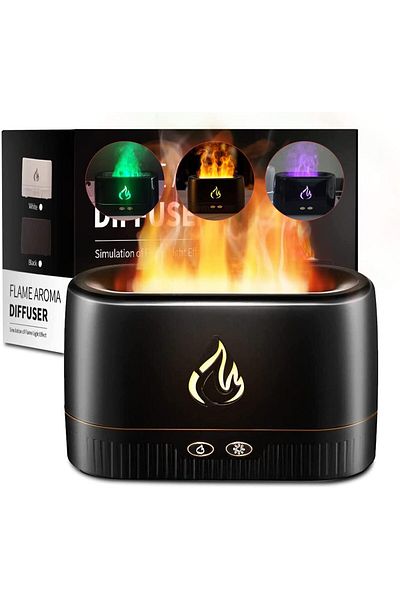 AWH Flame Diffuser, Portable Noiseless Aroma Humidifier with Multicolor Lights, Auto Off (Black)