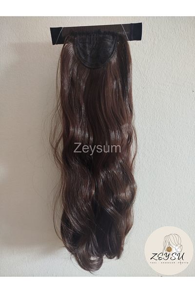 Zeysum كستنائي بني - قطعة شعر صناعية مقاومة للحرارة بطول 60 سم مع شعر مموج ومفاجئ