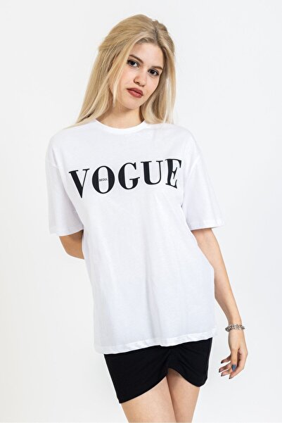 OlaFre Tricou din bumbac cu decolteu rotund cu litere imprimate - Trendy Streetwear