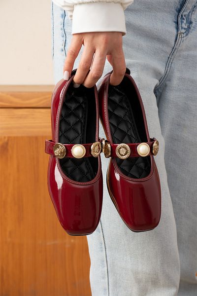STOCON Claret Red Ballerina Detailed Star Model Γυναικεία Casual Παπούτσια - STC1081