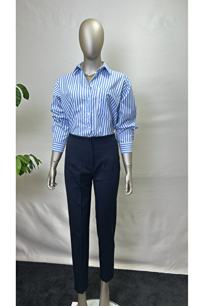 owwon Cămașă oversize din bumbac cu dungi albastre și albe