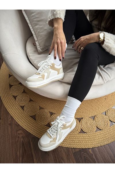 İnan Ayakkabı Women's Sneakers Beige (Sole 4 cm)