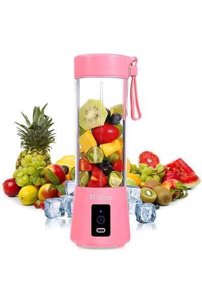 AWH Portable Blender, 380ml USB Electric Juicer Cup, 6 Blades, Smoothie & Baby Food Mixer, Pink.