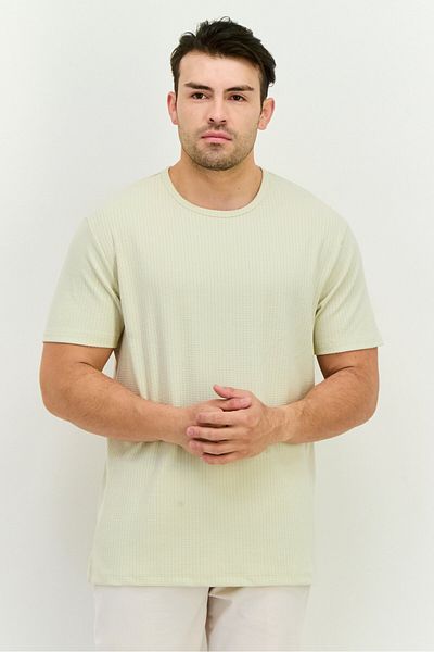 French Connection Men Crew Neck Short Sleeve Textured T-shirts, Cream