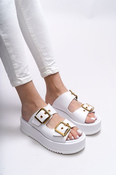 Riccon winledha 001278   Μοντέλο Γυναικείες Παντόφλες White Skin - Διπλή Πόρπη