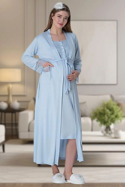 Pelin Set de 4 pijamale pentru femei, albastru, cu volan, pentru maternitate