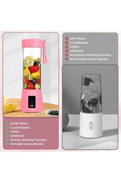 AWH Portable Blender, 380ml USB Electric Juicer Cup, 6 Blades, Smoothie & Baby Food Mixer, Pink.