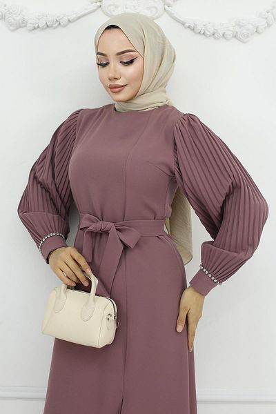 Modamihram Set cu fante plisate Dusty Rose - 19239