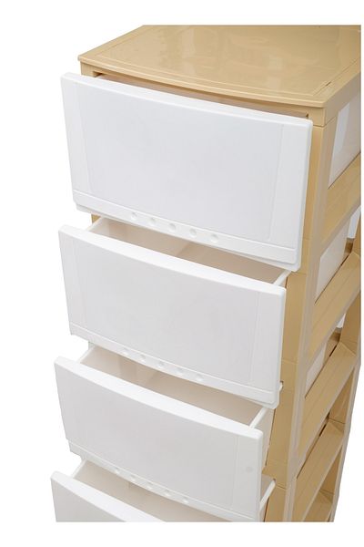 Concept Home Chest of 5 Drawers Plastic SAUDI MADE, Big Size 42x104x34 cm, White/Beige