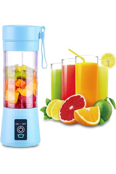 AWH Portable 6-Blade 3D Juicer Cup, Rechargeable Blender with Magnetic Switch, 380ml (Blue).