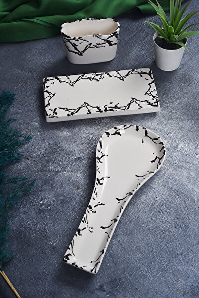 Piatti Naturali 3-Piece Kitchen Set Marble Pattern Spoon Holder Spoon Coaster...