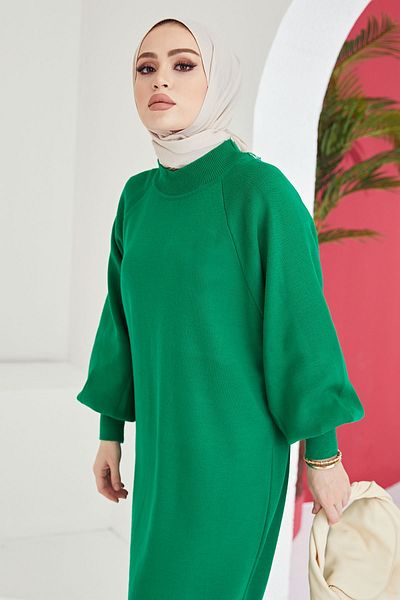 InStyle Mina Balloon Sleeve Knitwear Dress - Light Green