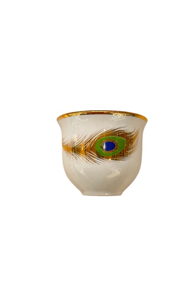 DUKKANI ISTANBUL 6-Pack Cupless Porcelain Mirra Cup - Gawa Brown, Peacock Pattern