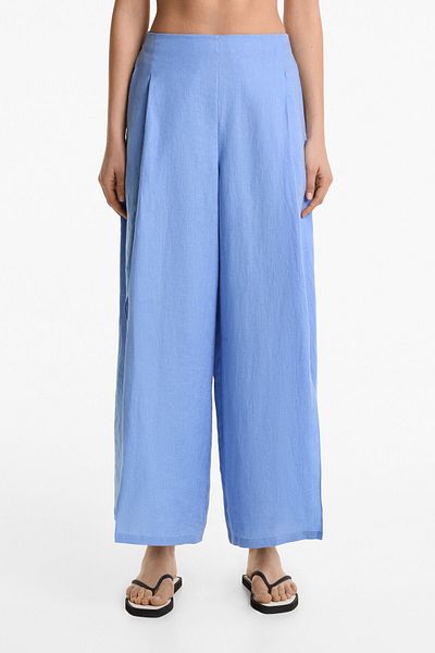 Oysho 100% linen wide-leg slit trousers