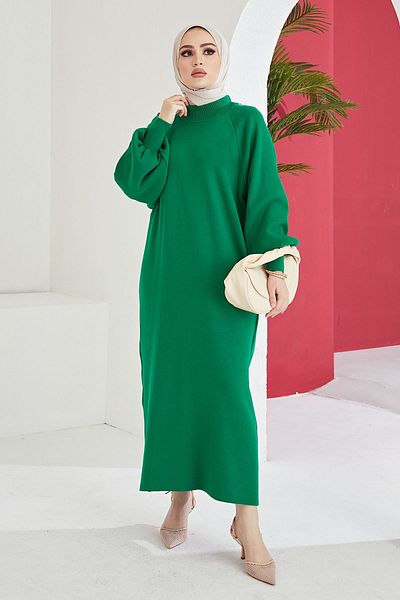 InStyle Mina Balloon Sleeve Knitwear Dress - Light Green