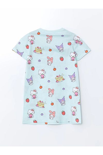 LC Waikiki Cămașă de noapte pentru fete cu imprimeu Hello Kitty, turcoaz, cu gâtul turnu, LCW Kids