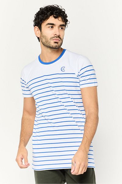 Cerruti 1881 Men Crew Neck Short Sleeve Stripe T-Shirt, White