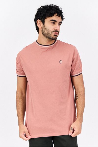 Crosshatch Men Crew Neck Short Sleeve Brand Logo T Shirt, Brick Red