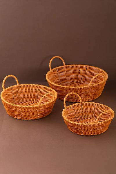 Porsima 304-D Комплект декоративни органайзери за дома и банята от ракита, 3 части - кръгли и с дръжки