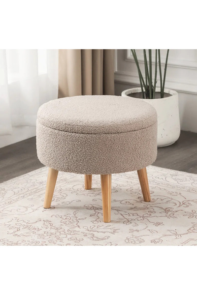 KOKİ DESİGN BERLİN Wellsoft Bej Çok Amaçlı Dekoratif Sandıklı Bench Puf Makyaj Masası Pufu Orta Sehpa
