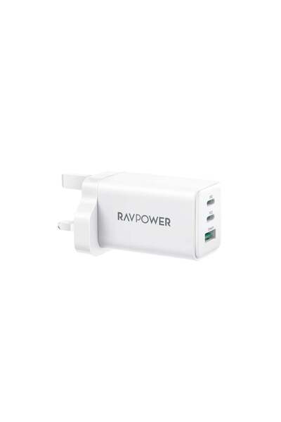 RavPower شاحن حائط RP-PC172 PD Pioneer 65W بثلاثة منافذ، المملكة المتحدة، أبيض