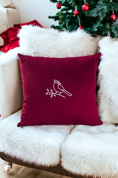 ASDİVA غطاء وسادة مزخرف بتصميم طائر الكاردينال الأبيض لعيد الميلاد - لون أحمر...