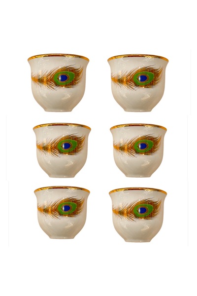 DUKKANI ISTANBUL 6-Pack Cupless Porcelain Mirra Cup - Gawa Brown, Peacock Pattern