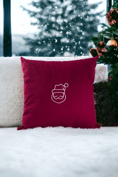 ASDİVA غطاء وسادة مزخرف بتصميم سانتا كلوز الأبيض لعيد الميلاد - لون أحمر داكن