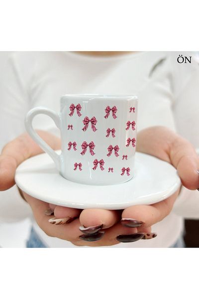 Hediyeciabla Special Design Special Moments Turkish Coffee Cups with Pink Ribbon