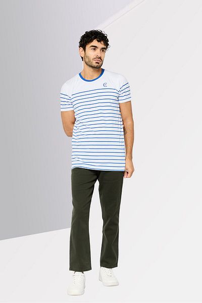 Cerruti 1881 Men Crew Neck Short Sleeve Stripe T-Shirt, White