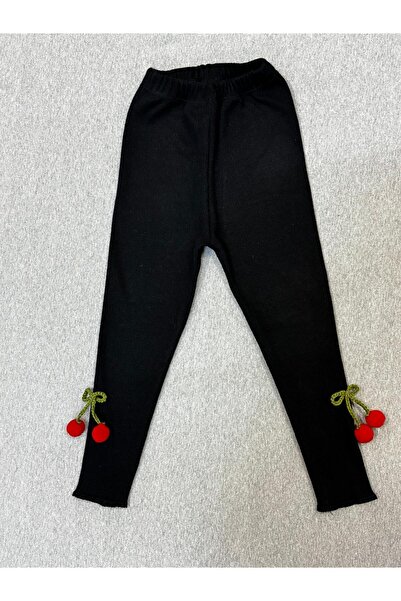 ARYA BABY Kız Bebek-Çocuk Kiraz Aksesuarlı Siyah Beyaz Esnek Fitilli Tayt,Pantolon