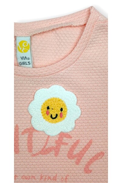 Via Girls Боди с бродирани флорални мотиви и кръгло деколте и ръкав „прилеп“ за момиче - 3-6 години | Дрехи