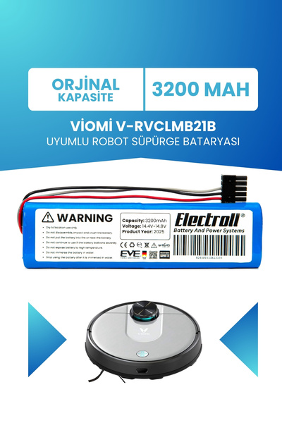 ELECTROLL Viomi V-rvclmb21b Uyumlu Batarya (ORJİNAL KAPASİTE) 3200mah Pil Rob...
